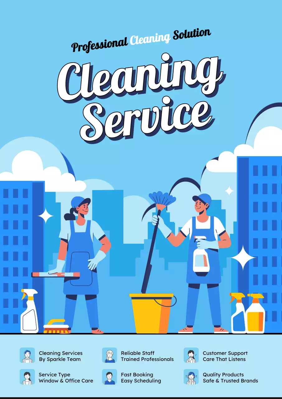 Blue Modern Cleaning Promotion Poster