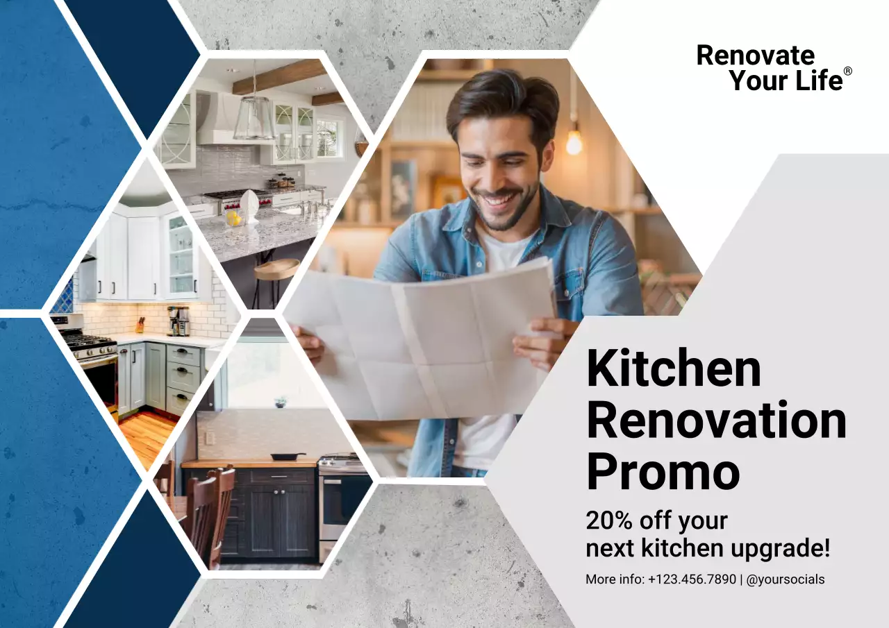 Blue Modern Kitchen Promotion Poster