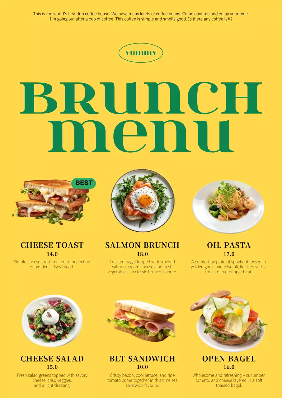 노랑 모던 브런치 메뉴판