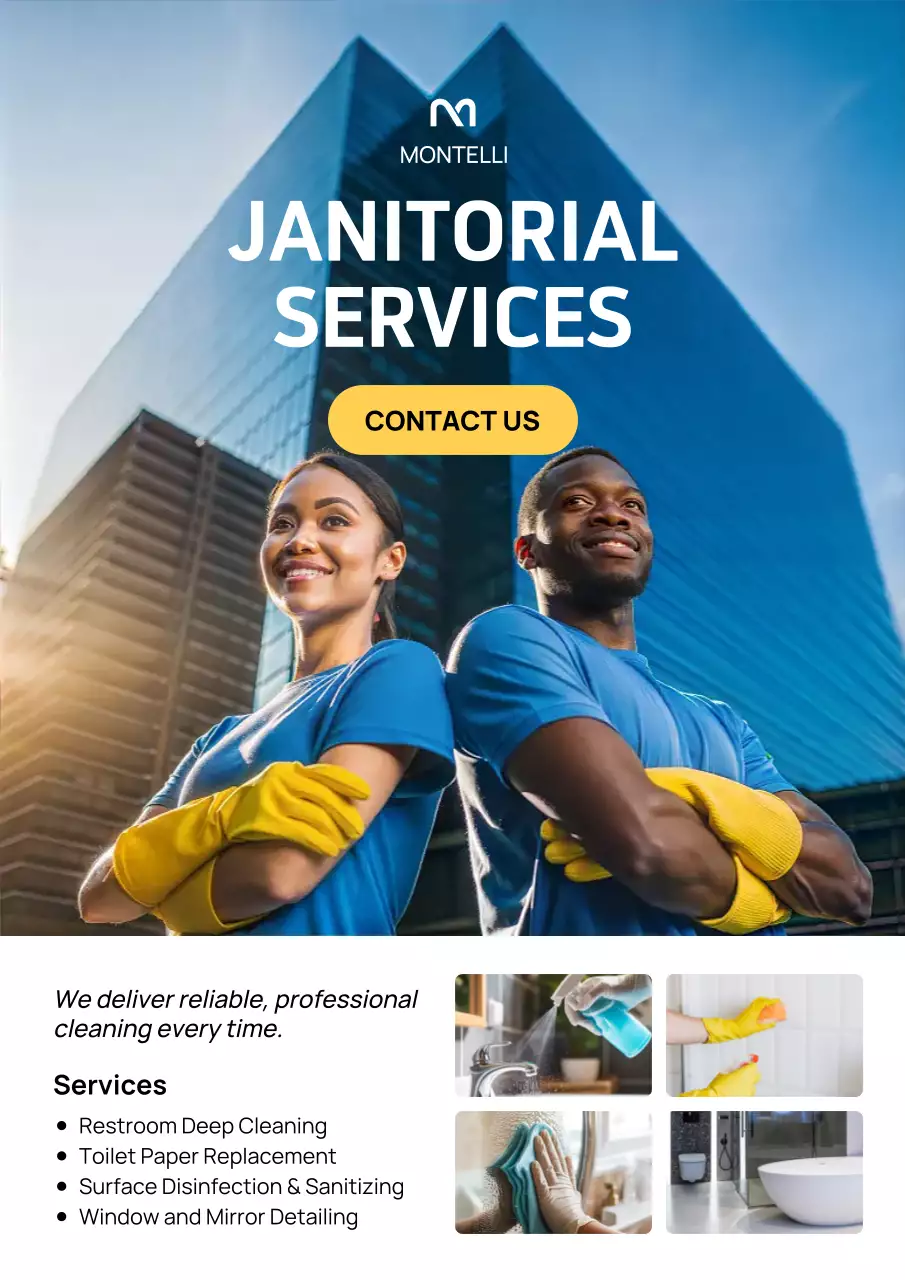 Blue Modern Cleaning Promotion Poster