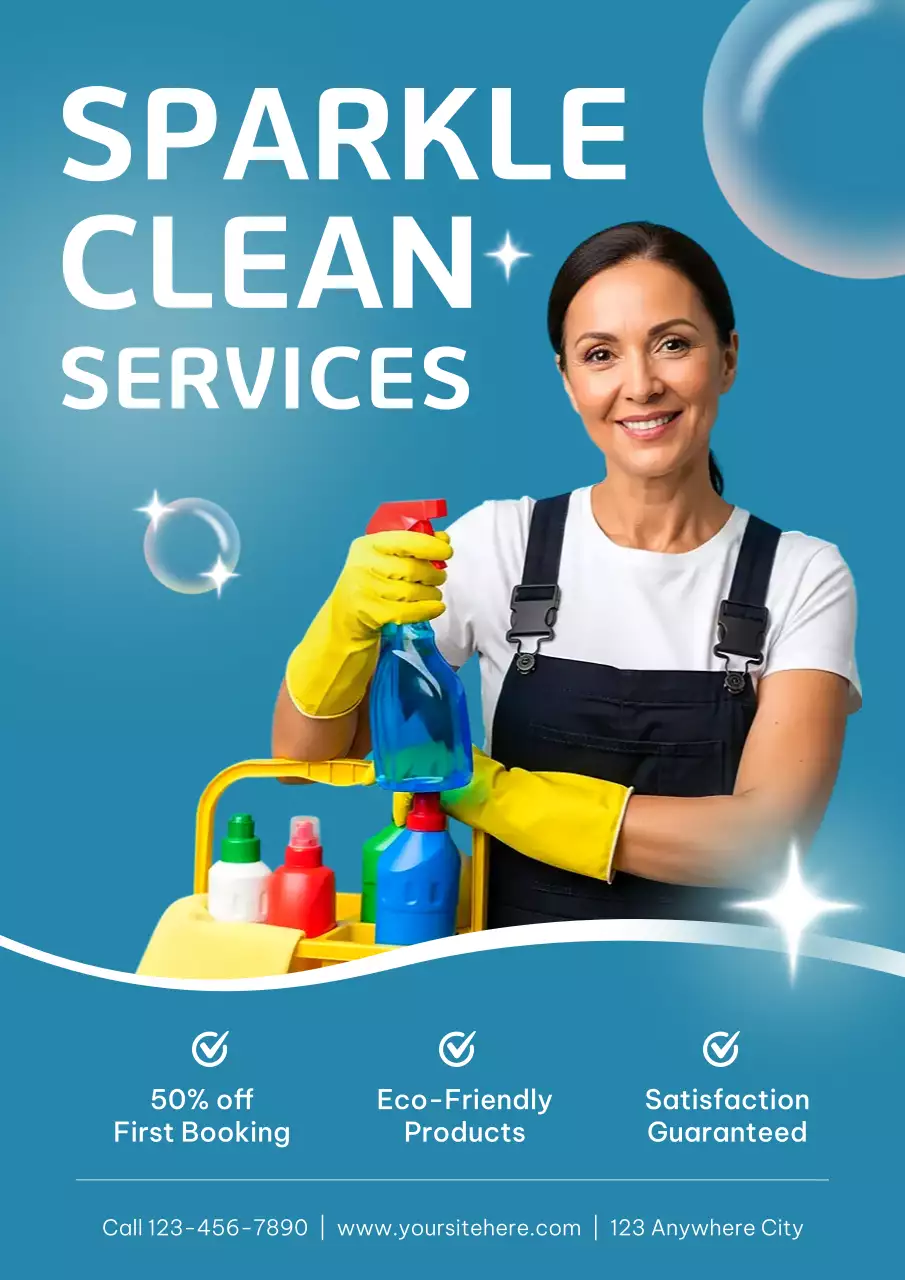 Blue Modern Cleaning Advertisement Poster