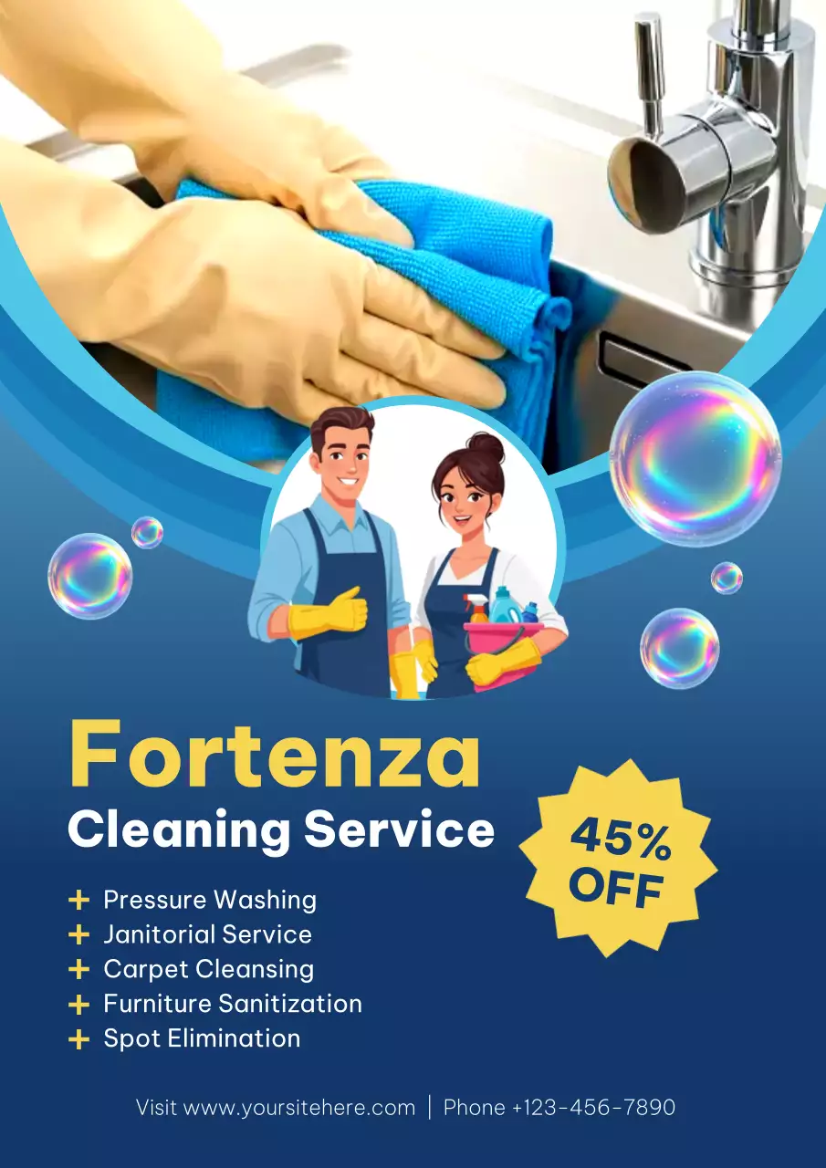 Blue Modern Cleaning Promotion Poster