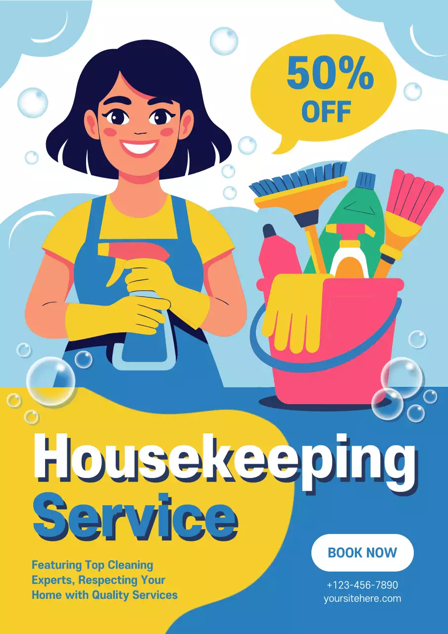 Blue Modern Cleaning Promotion Poster
