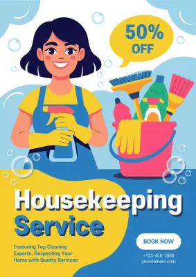 Blue Modern Cleaning Promotion Poster
