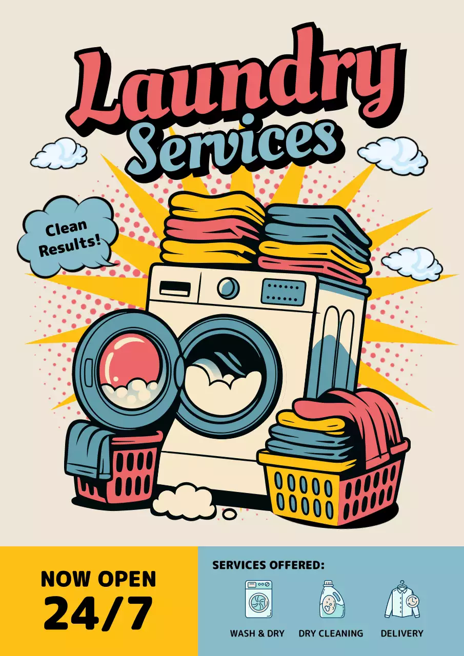 Yellow Retro Laundry Promotion Poster