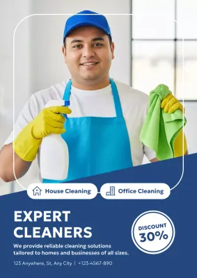 Blue Modern Cleaning Promotion Poster