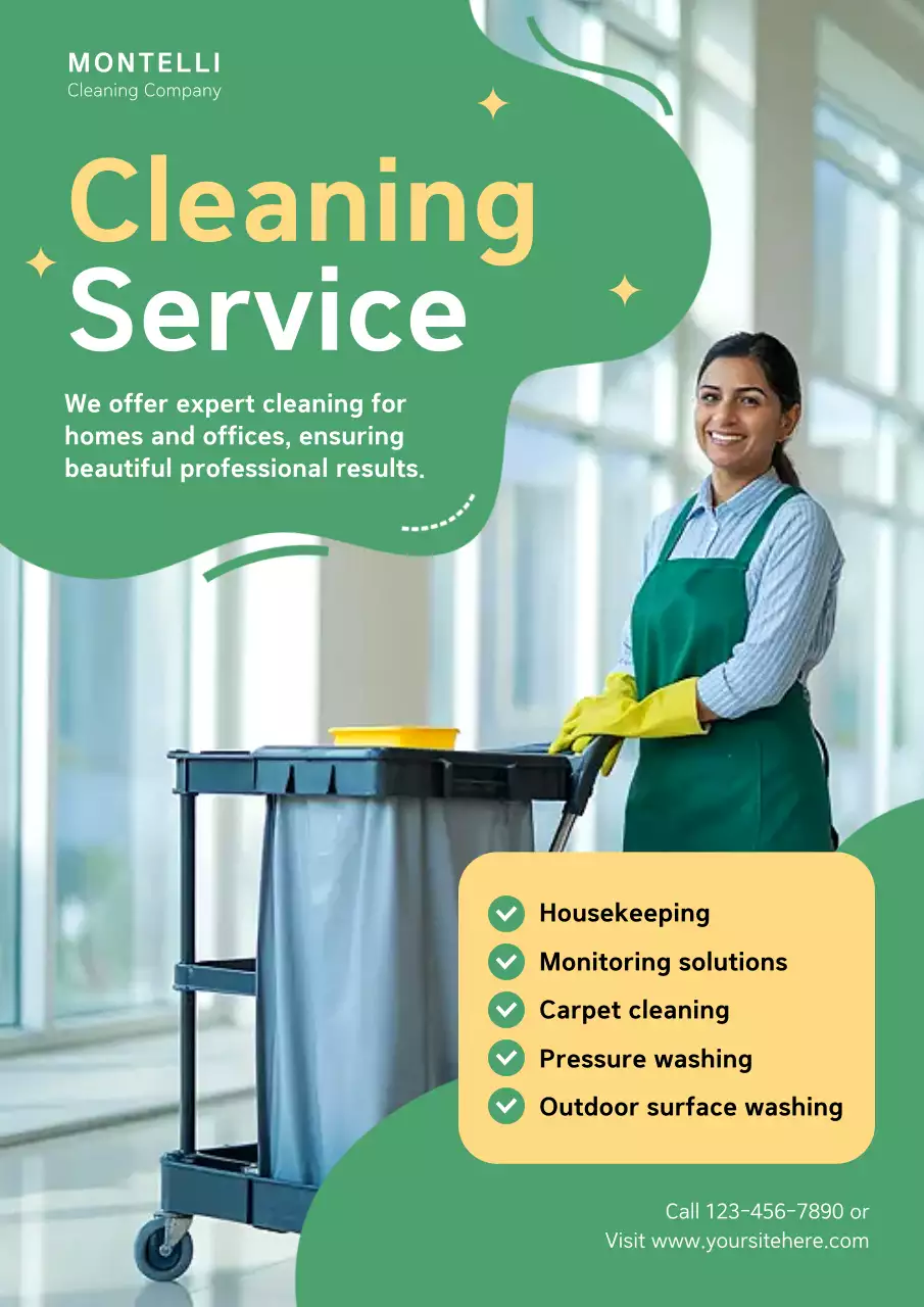 Green Modern Cleaning Promotion Poster