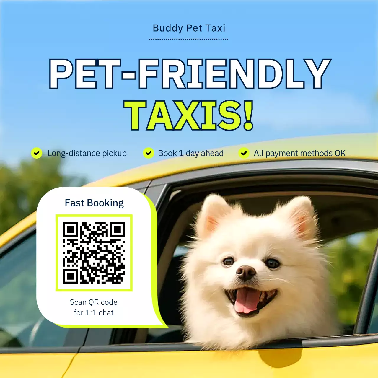 iklan layanan hewan peliharaan modern berwarna kuning