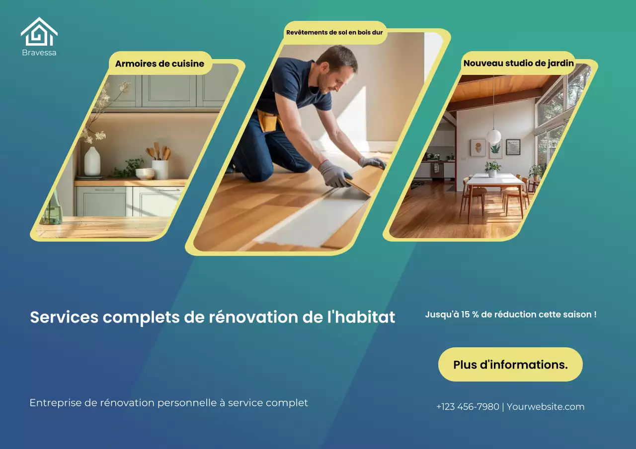 Affiche promotionnelle de rénovation de maison moderne bleu sarcelle