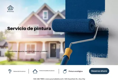 Póster de servicio de pintura de casas modernas en azul