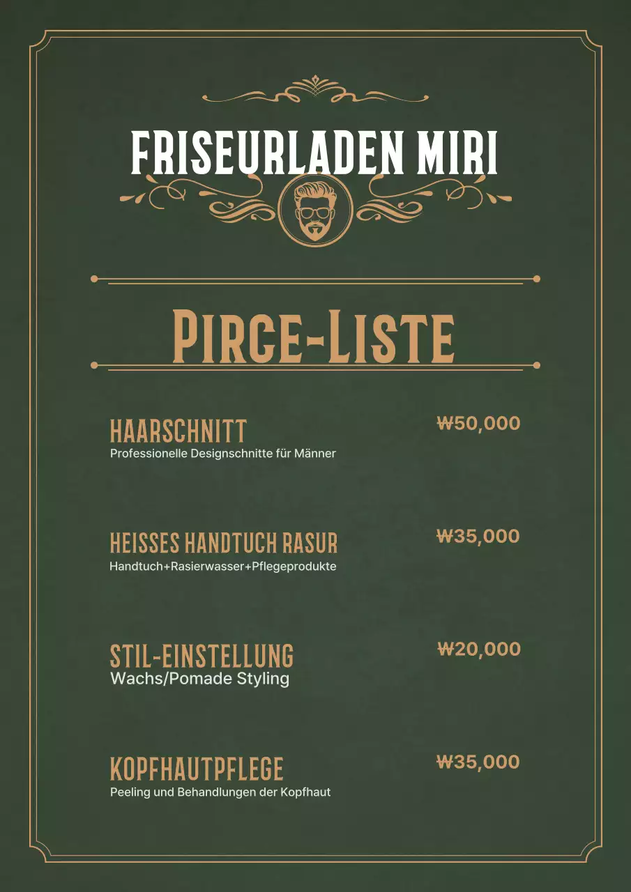 Khaki Vintage Barber Shop Preisliste