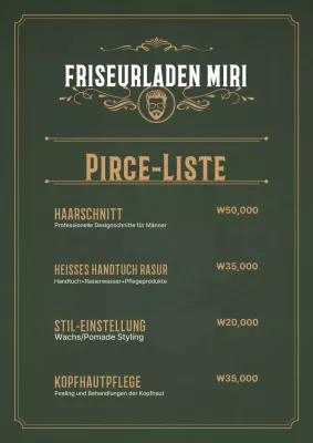 Khaki Vintage Barber Shop Preisliste
