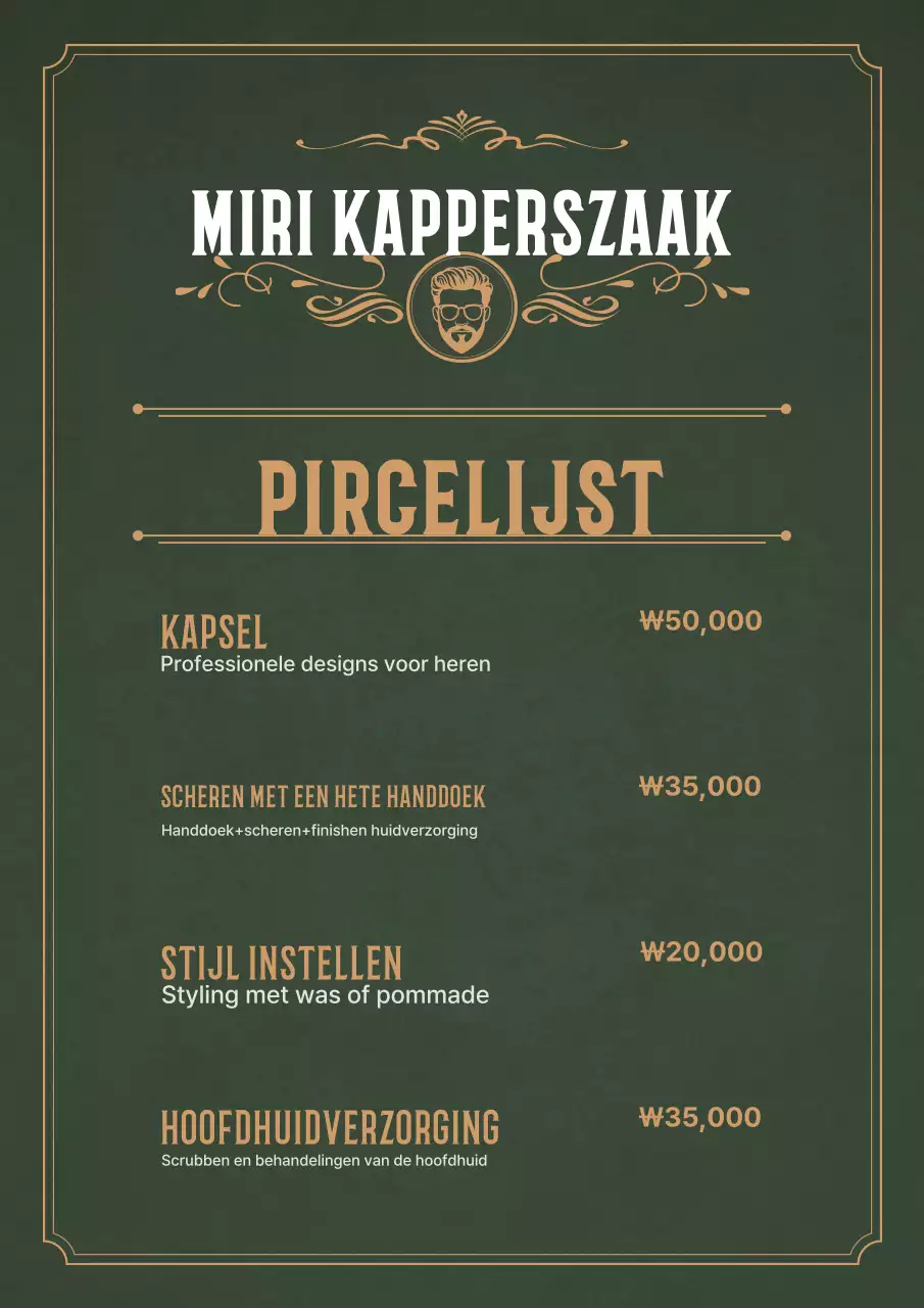 Khaki Vintage Barbershop Prijslijst