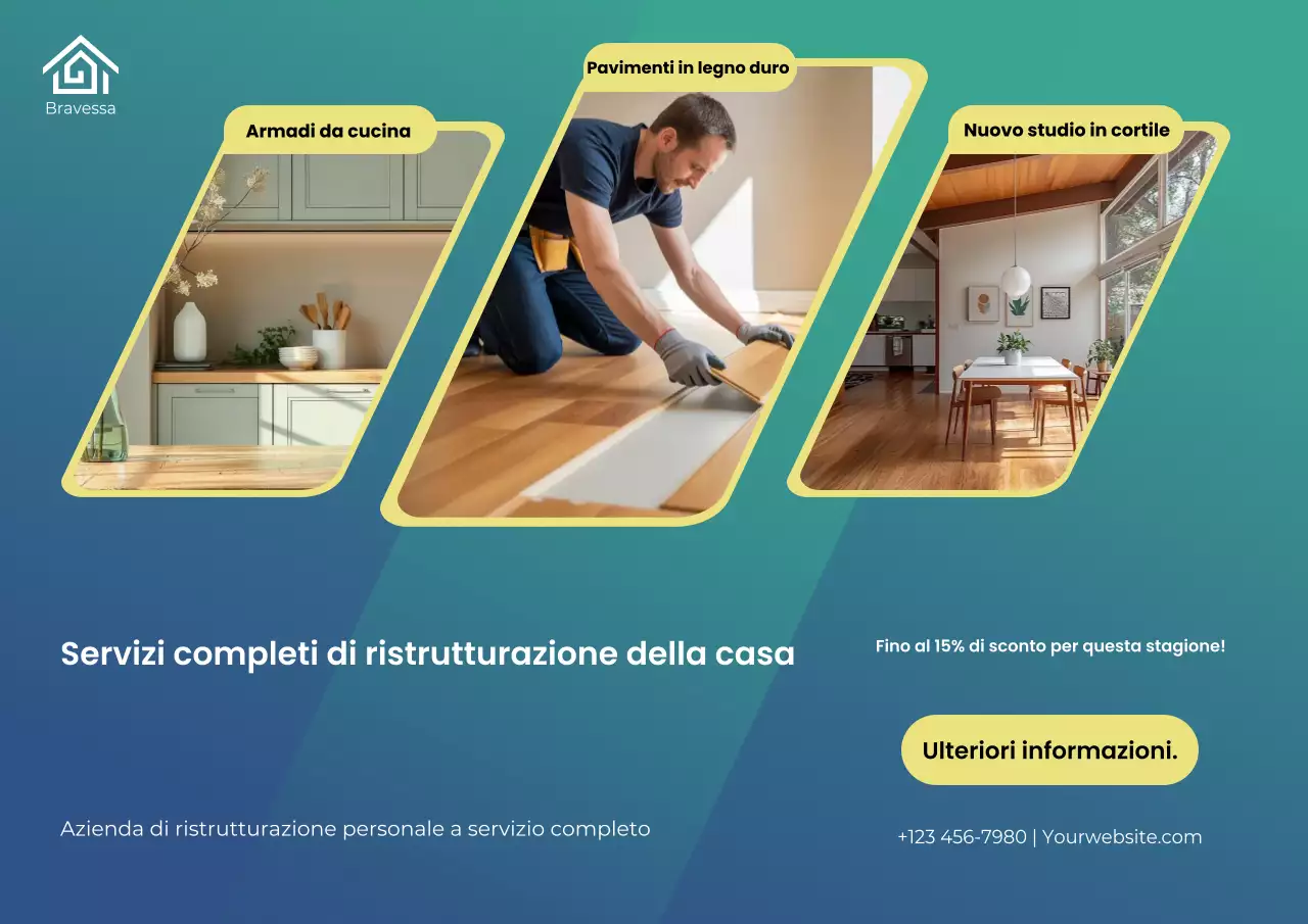 Poster promozionale per la ristrutturazione di una casa moderna color verde acqua