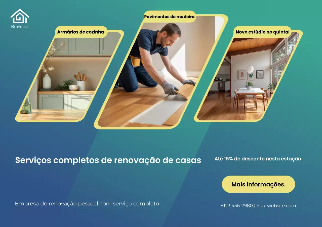 Cartaz promocional de renovação de casa moderna azul-petróleo