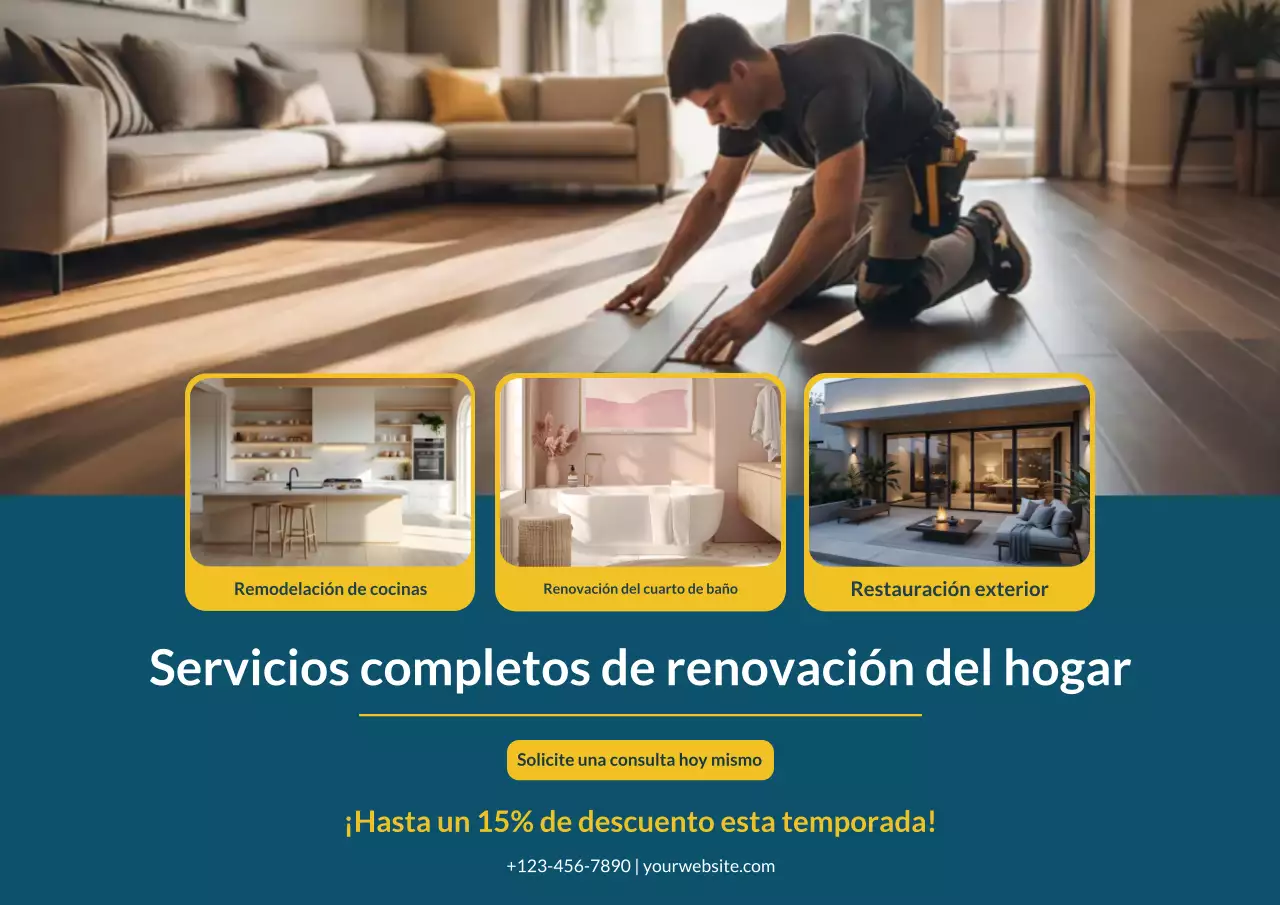 Póster de servicios de renovación de viviendas modernas