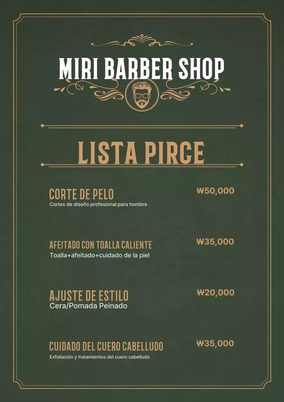 Lista de precios de peluquería vintage caqui