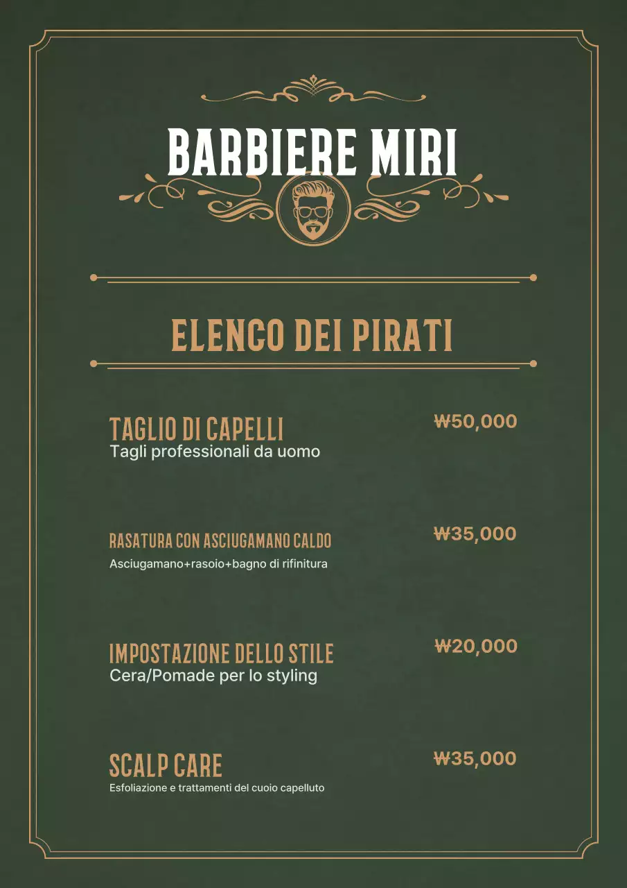 Listino prezzi del negozio di barbiere vintage color cachi