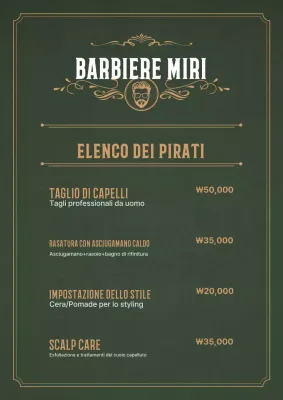 Listino prezzi del negozio di barbiere vintage color cachi