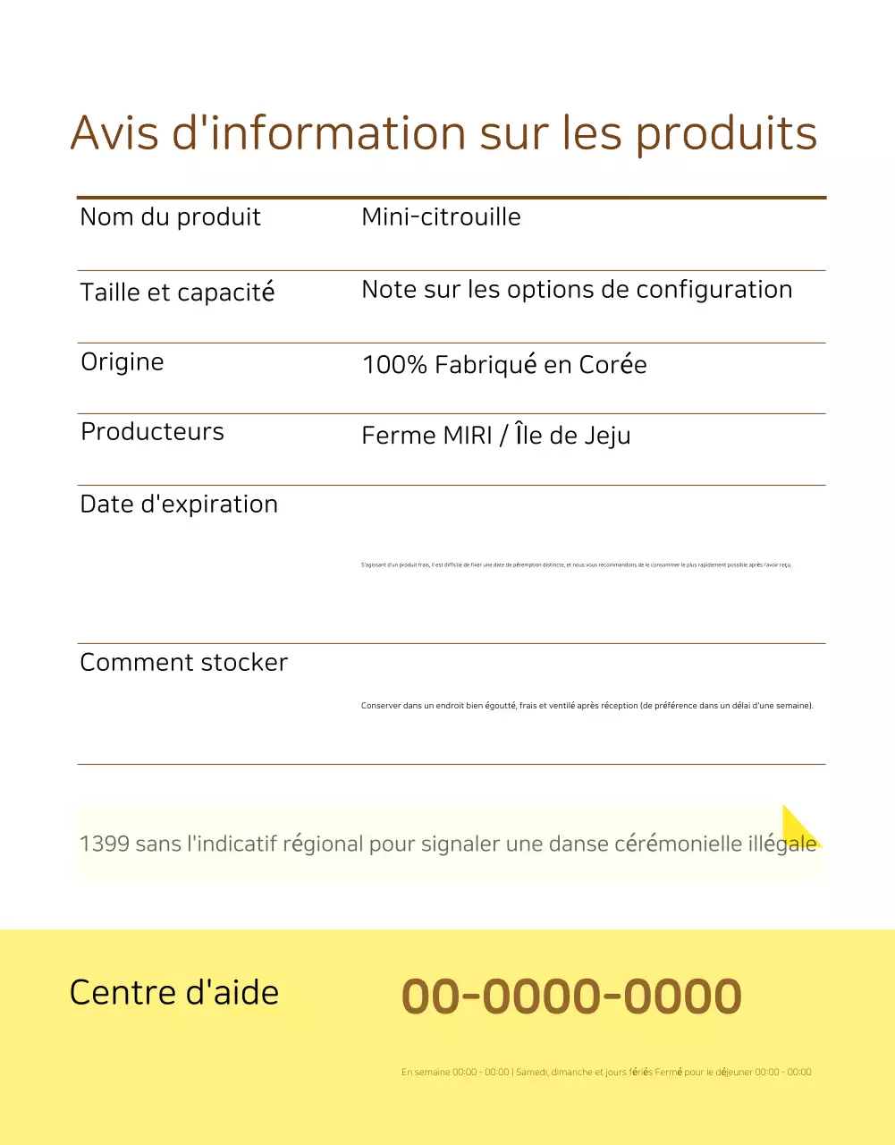 Page de détails des produits agricoles simples jaunes