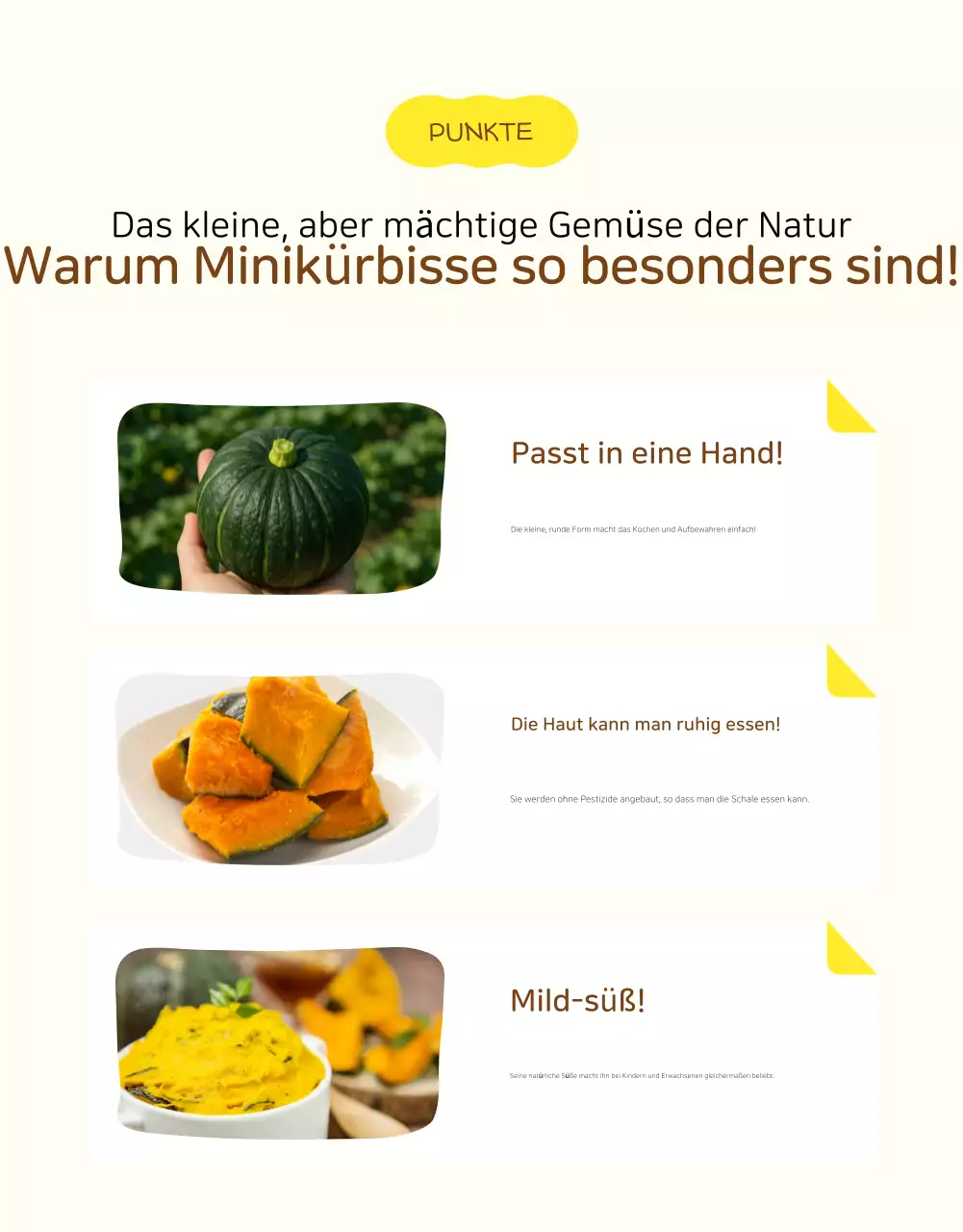 Gelbe, einfache Detailseite für landwirtschaftliche Produkte