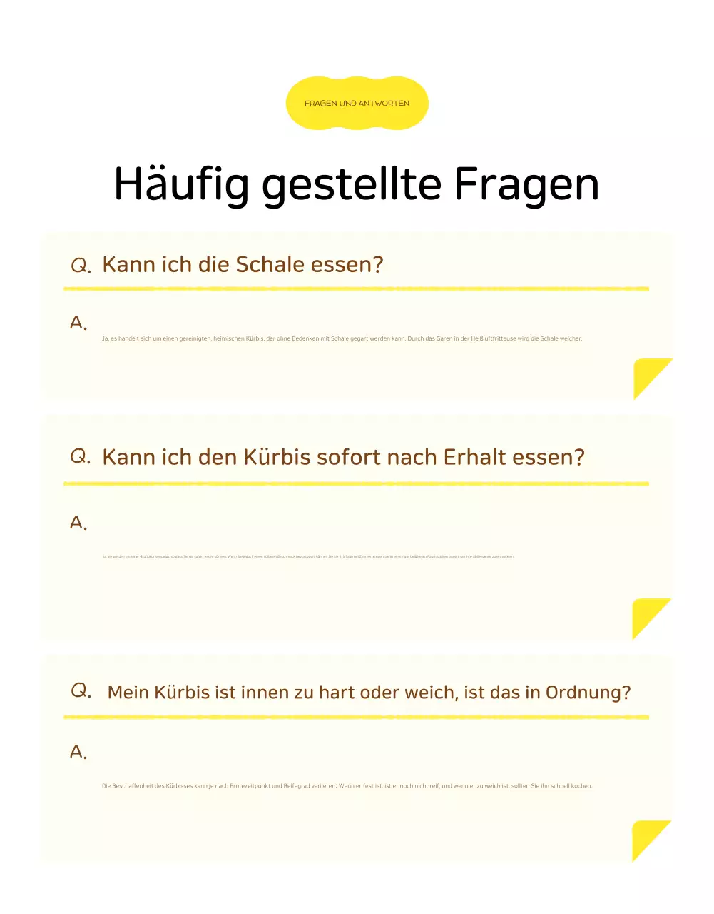 Gelbe, einfache Detailseite für landwirtschaftliche Produkte
