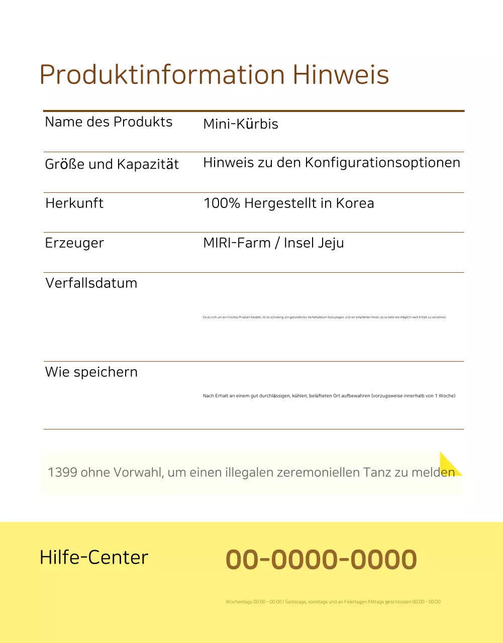 Gelbe, einfache Detailseite für landwirtschaftliche Produkte