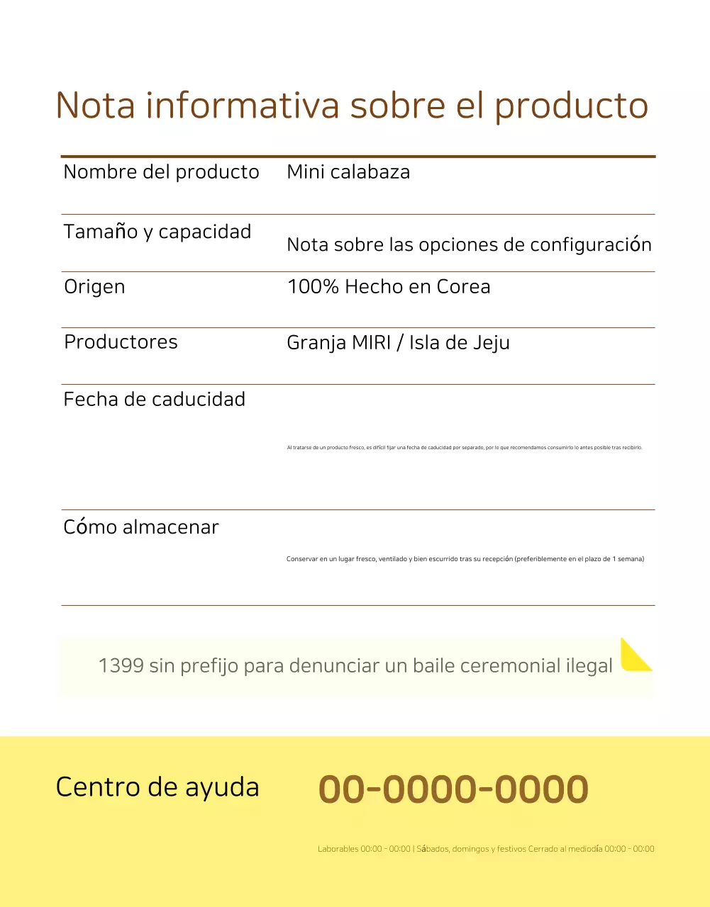 Página de detalles de productos agrícolas simples en amarillo