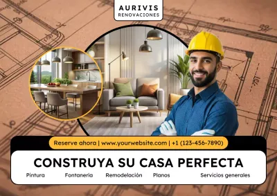 Póster promocional de renovación de vivienda moderna en beige