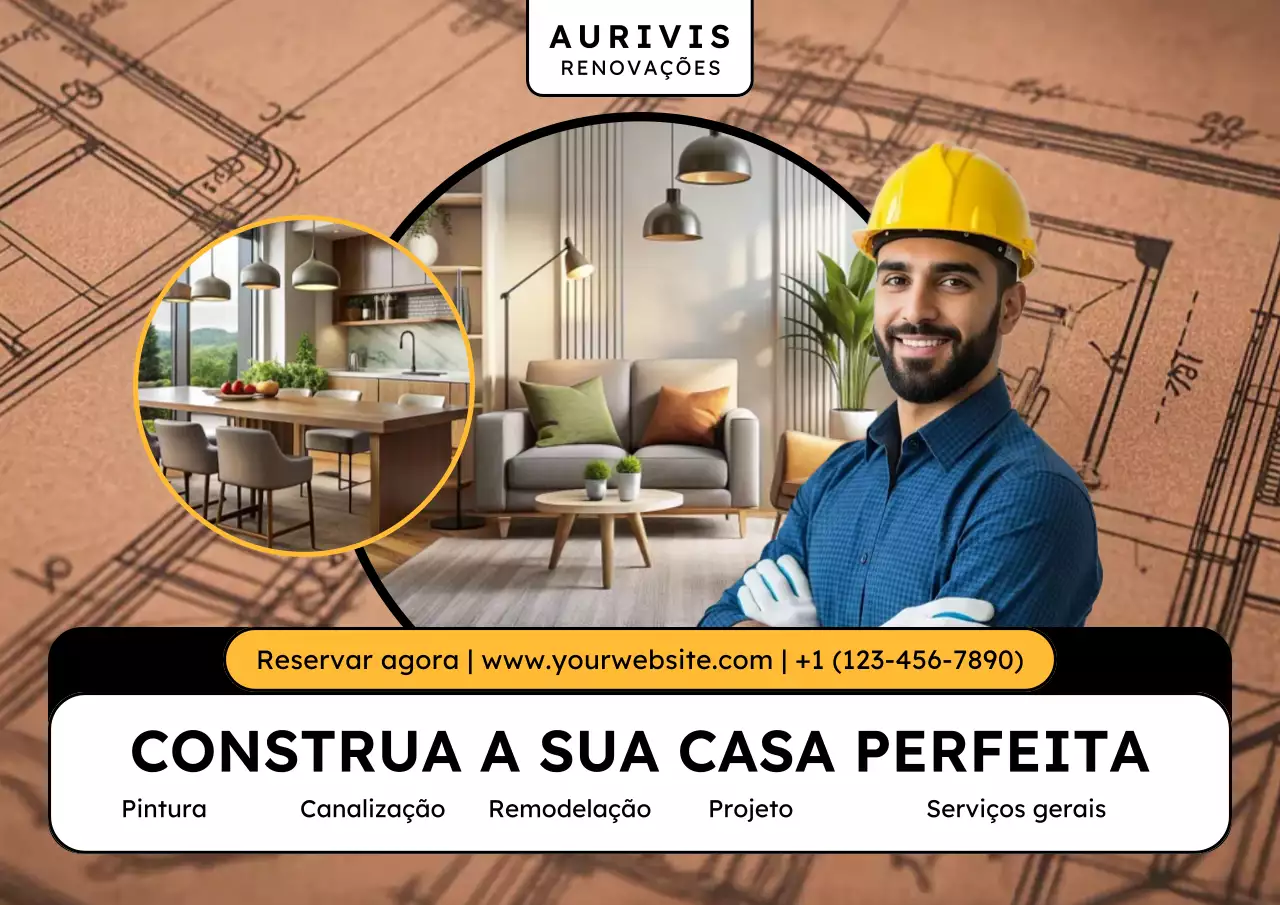 Cartaz promocional de renovação de casa moderna bege