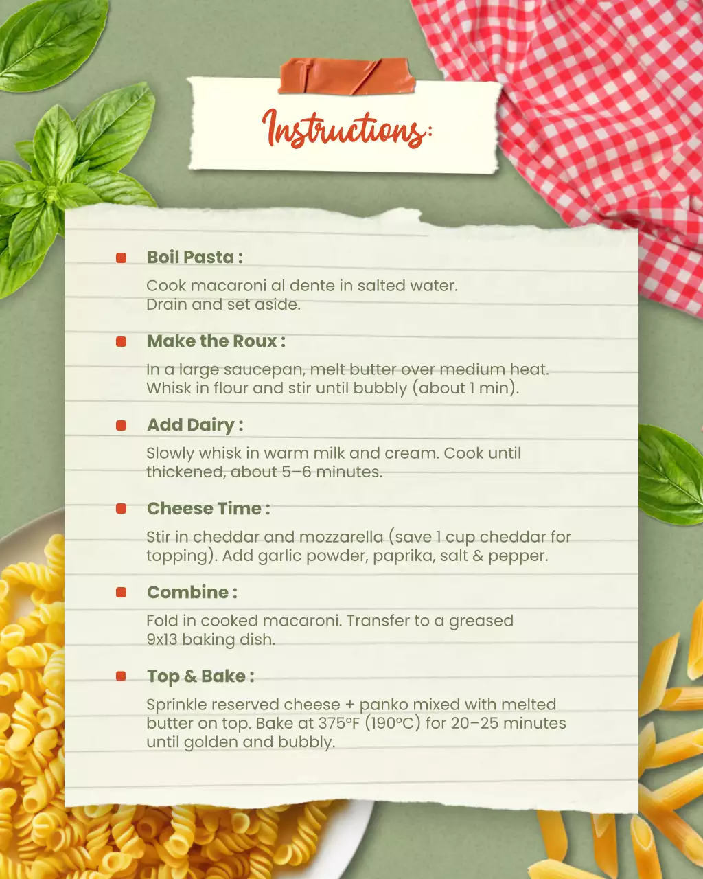 Green Rustic Mac and Cheese Recipe Instagram Post