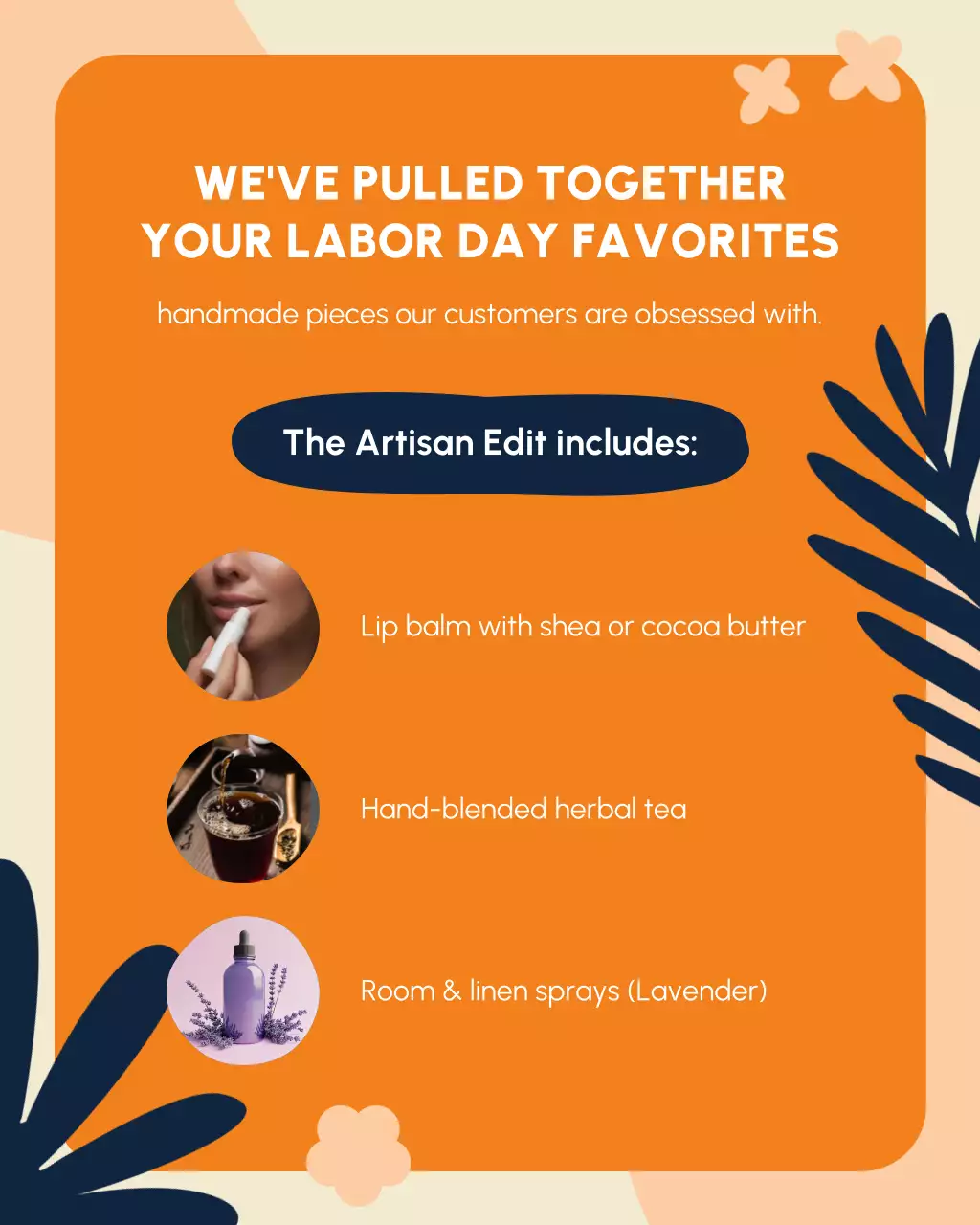 Bài đăng trên Instagram giới thiệu sản phẩm thủ công mỹ nghệ hữu cơ Orange and Navy cho Ngày Lao động
