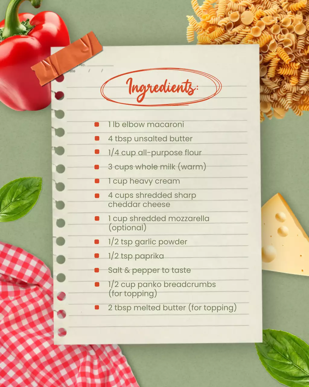 Green Rustic Mac and Cheese Recipe Instagram Post