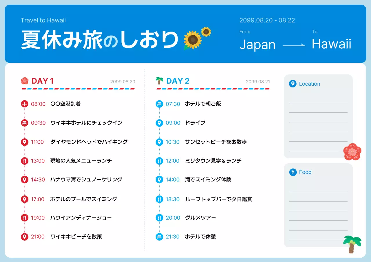 青 シンプル 旅行 旅のしおり