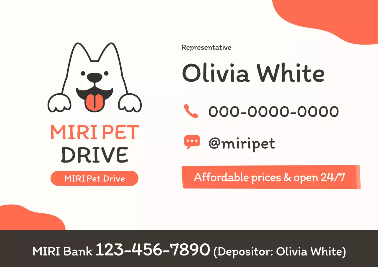 danh thiếp thú cưng tối giản màu cam