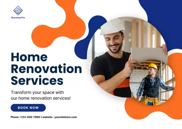 Orange and Dark Blue Modern Renovation Promotion