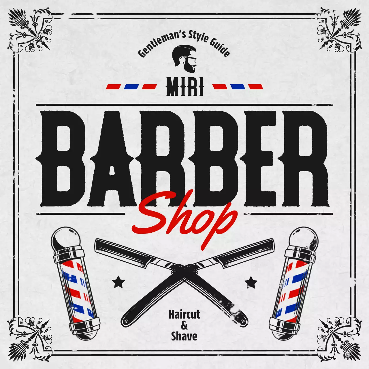 흰색 빈티지 이발소 광고