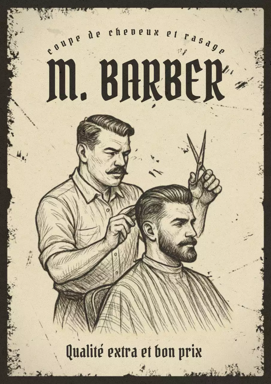 Publicité vintage beige pour un salon de coiffure