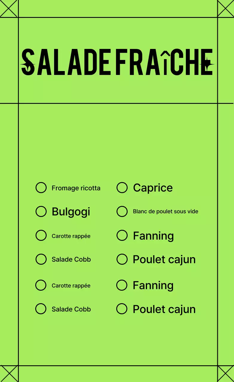 Menu de salade simple à l'orange