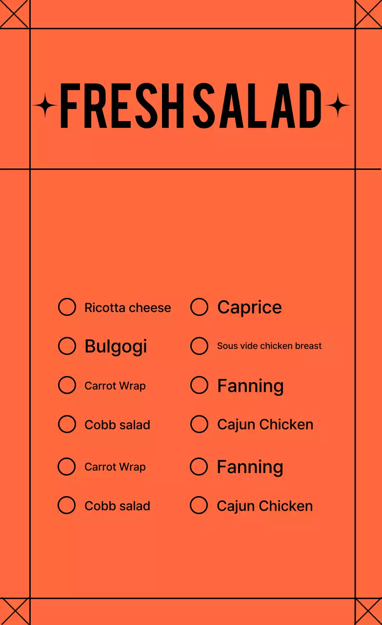 Orange Simple Salad Menu