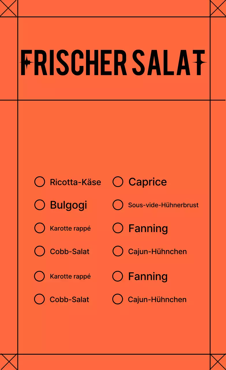 Orange Einfaches Salatmenü