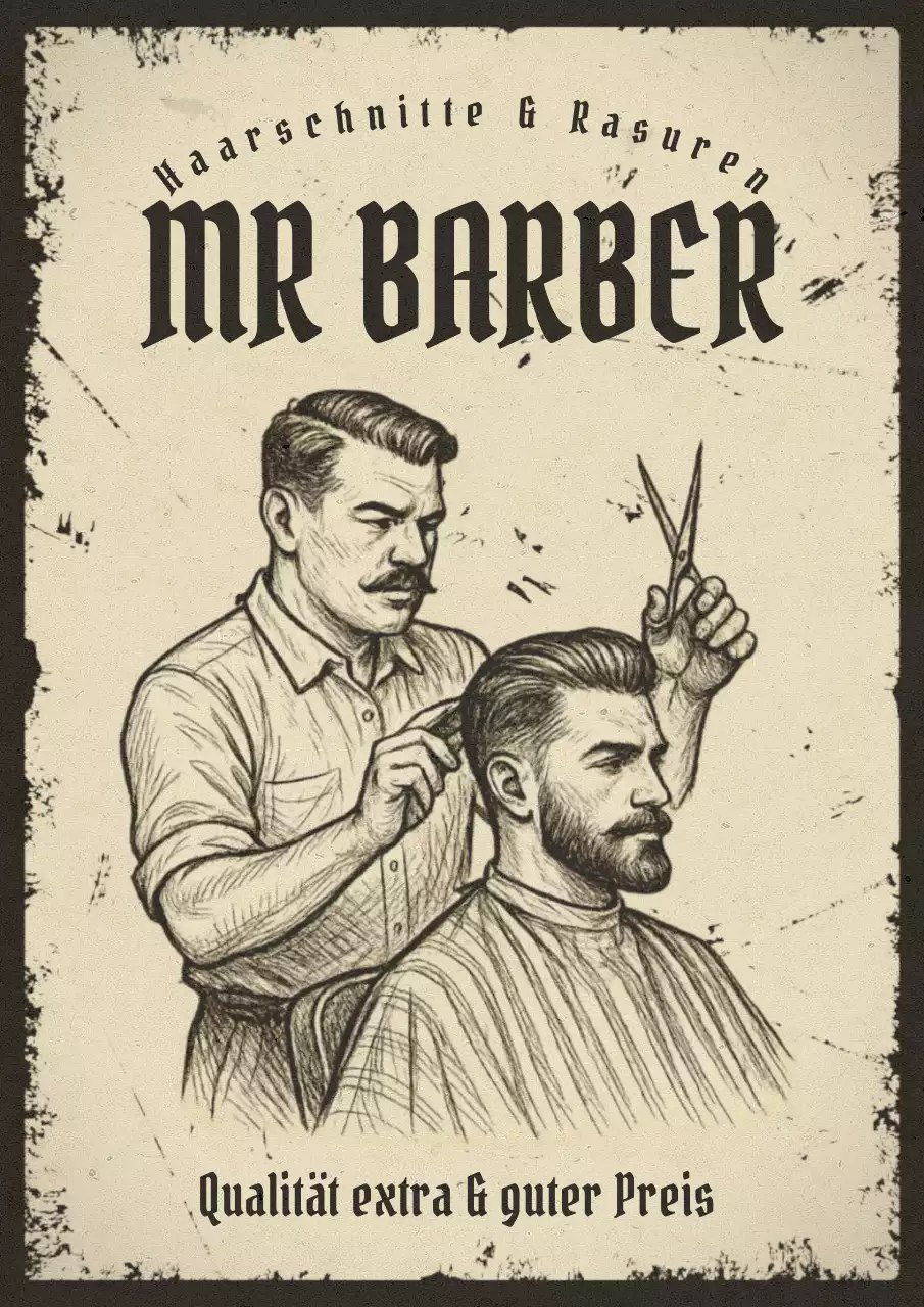 Beige Vintage Barbershop Werbung