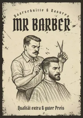 Beige Vintage Barbershop Werbung