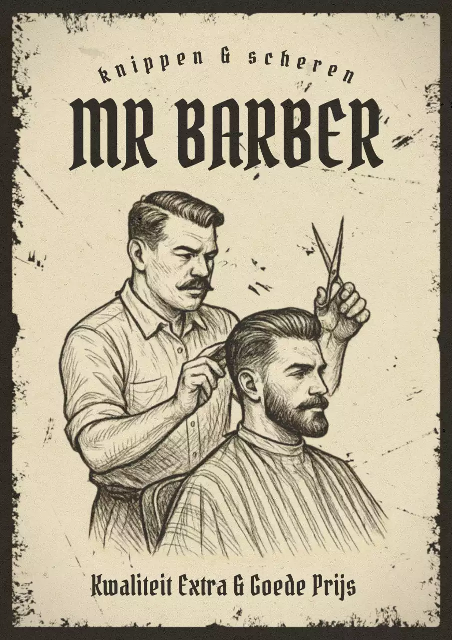 Beige vintage kapperszaakadvertentie
