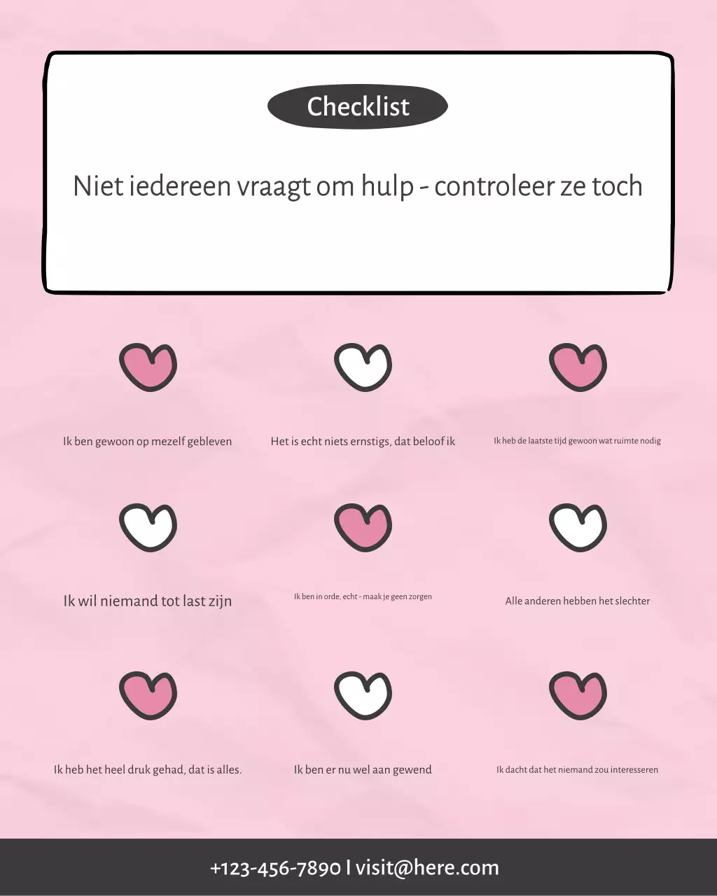 Roze minimale checklist voor geestelijke gezondheid