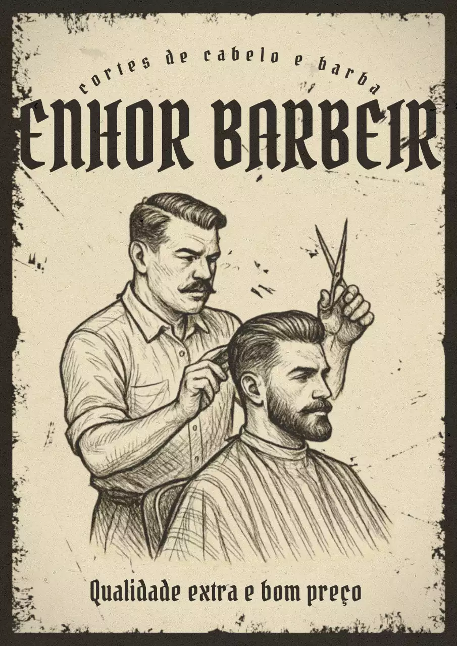 Anúncio de barbearia vintage bege
