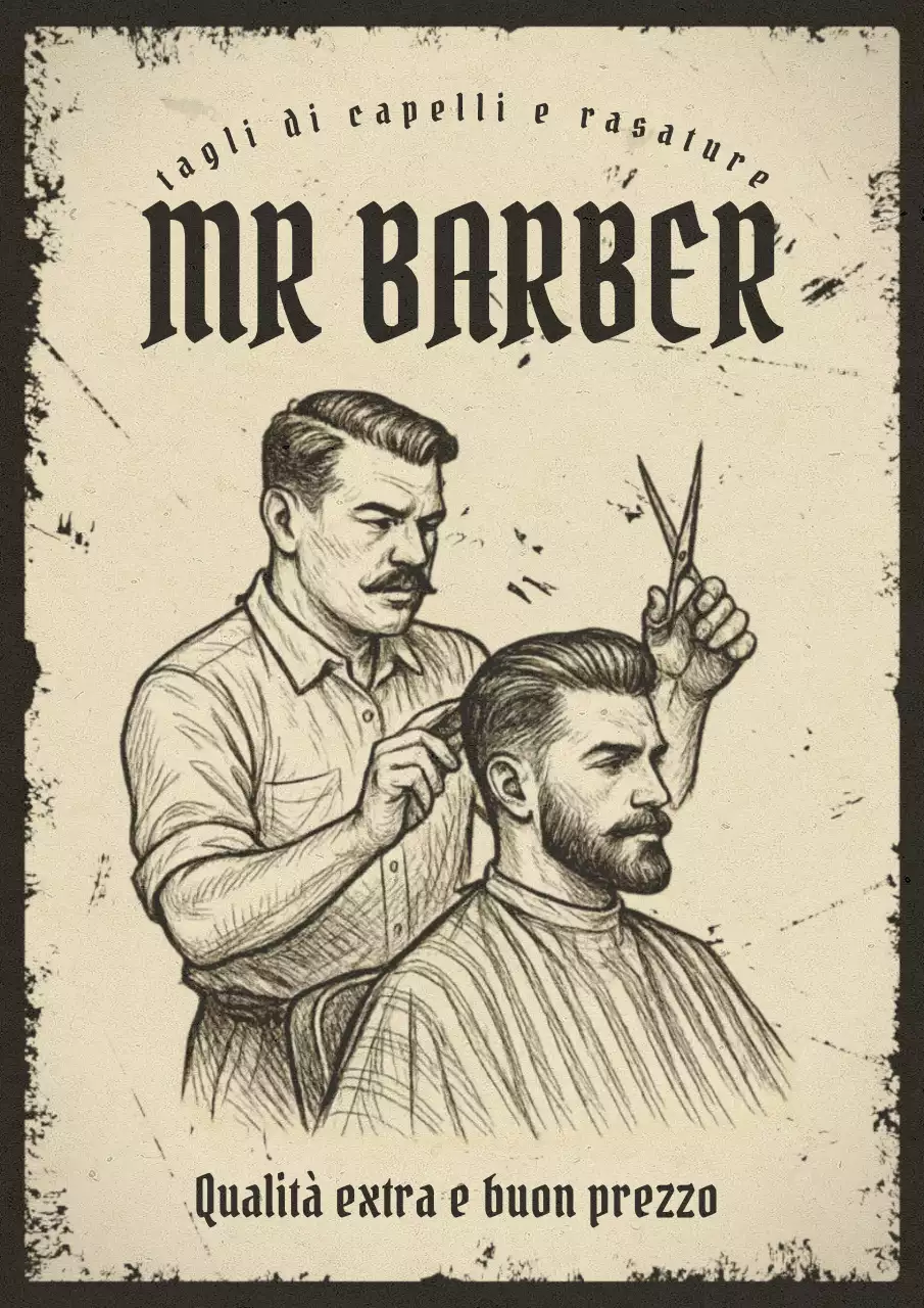 Pubblicità di un barbiere vintage beige