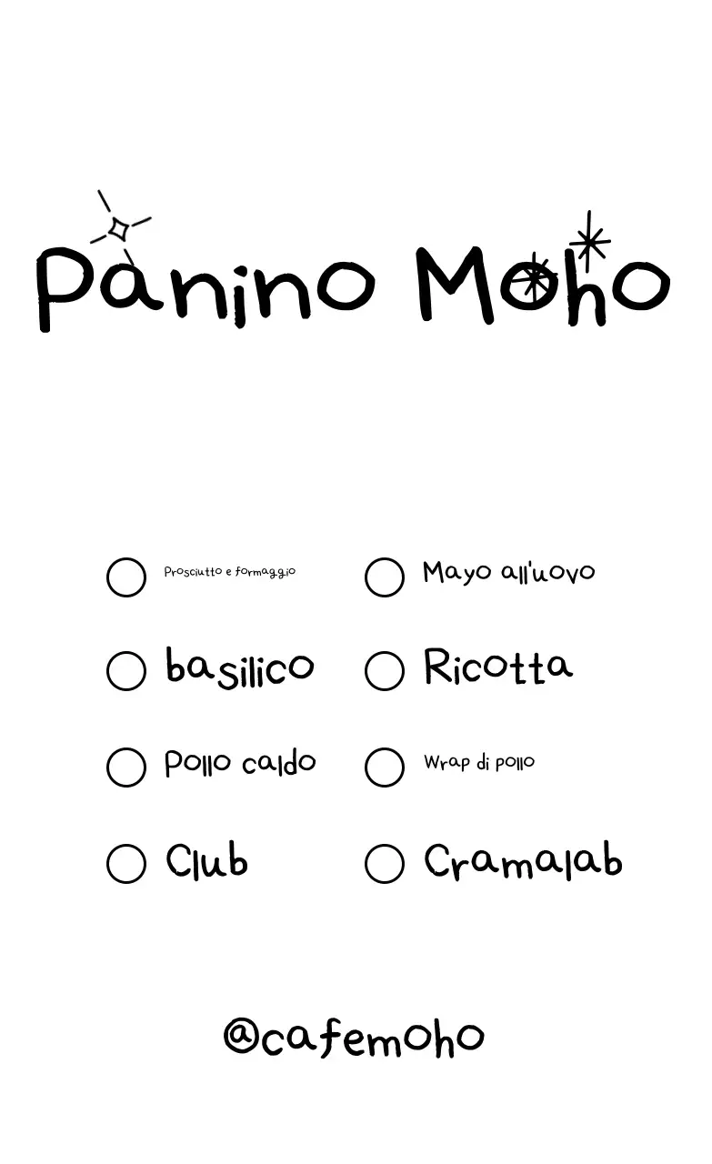 Pubblicità con menu semplice in bianco e nero