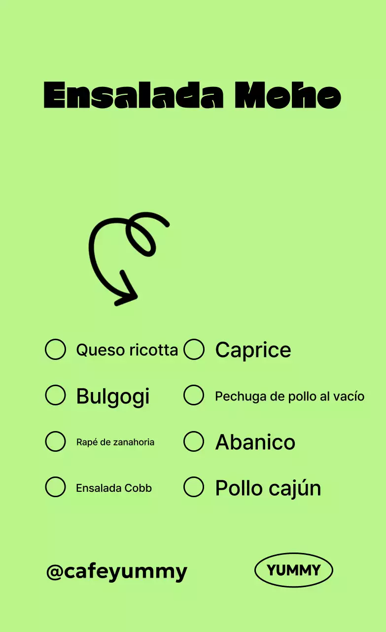 Menú de comida Green Pop