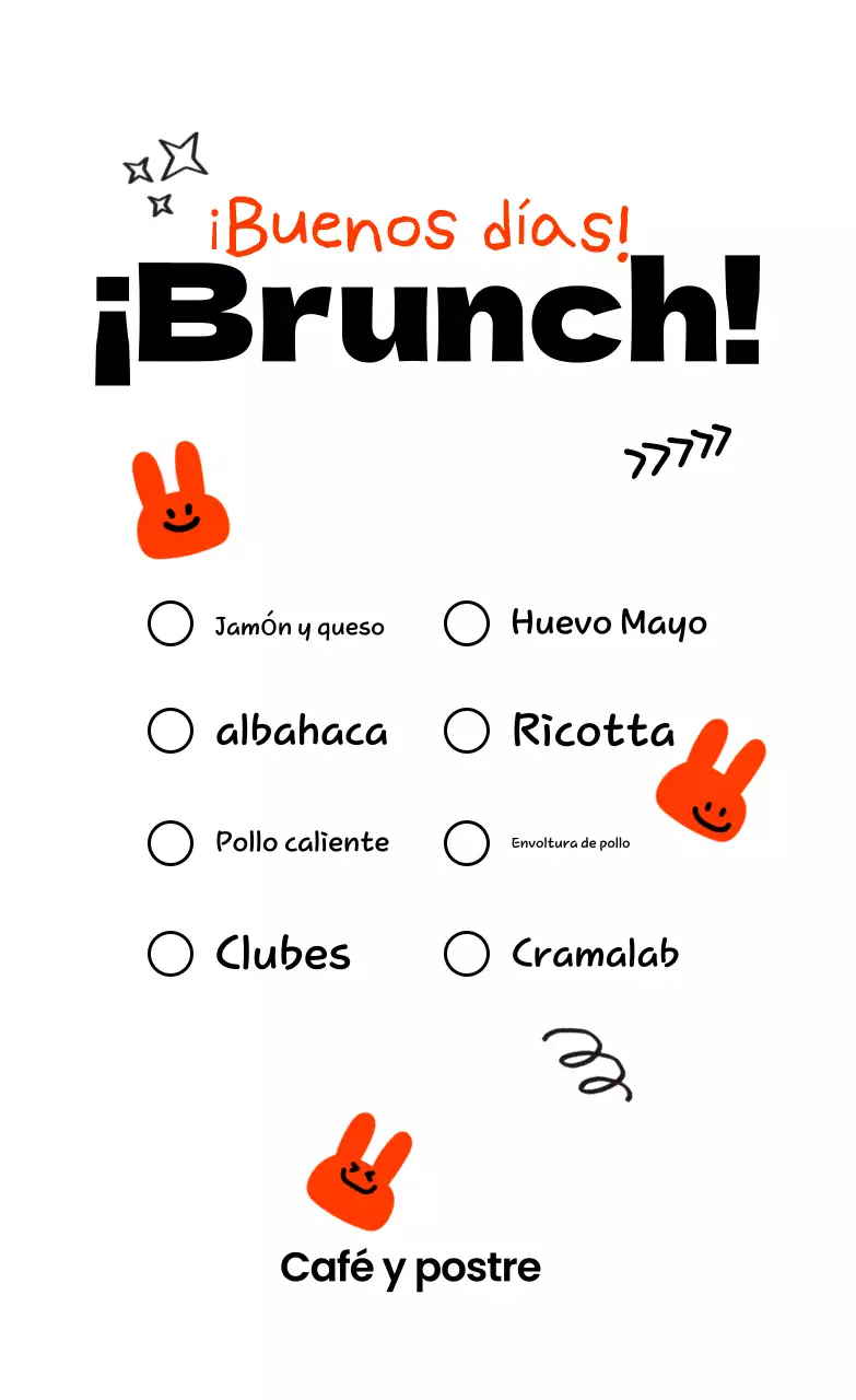 Menú de brunch de Orange Kitsch